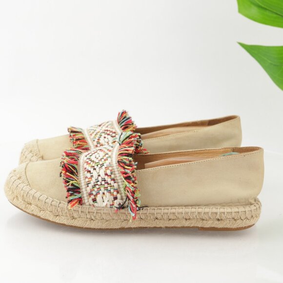 Conchisa Womens Espadrille Shoe Slip On Size 38 7 Tan Suede Blanket Woven Fringe - Picture 6 of 12